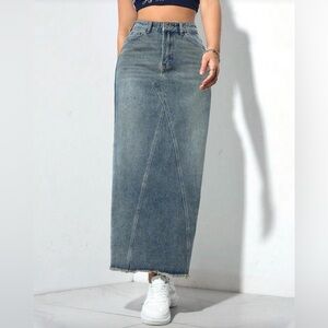 Denim Maxi Skirt in Faded Blue